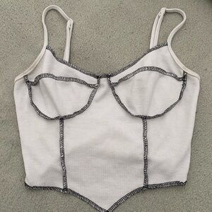 White and Black Stitching Crop Top